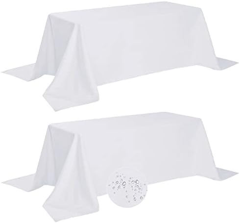 Fokitut 2 Pack Waterproof Rectangle Tablecloth, 90x156 Inch,Stain Resistant and Wrinkle Polyester Table Cloth, Fabric Table Cover for Kitchen Dining, Wedding, Party, Holiday Dinner-White by BalsaCircle
