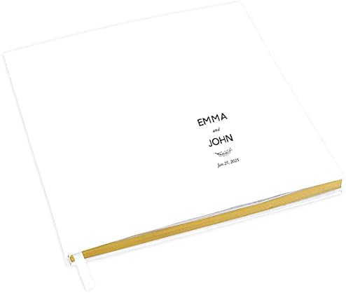 Andaz Press Personalized Wedding Guestbook with Gold Accents, Simple Leaf Design White Guest Sign in Guest Registry 120 Pages 8.5 X 8.5 Memories Book for DIY, Scrapbook, Photo Album by AndazPress