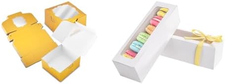 NPLUX Bundle of Gold Bakery Boxes and White Macaron Boxes for Birthday Baby Shower Party by NPLUX
