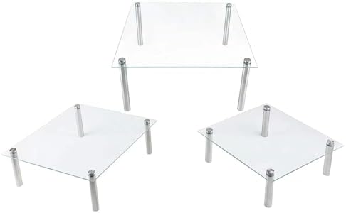 3 Pack Tempered Glass Cake Stands Set, 8 10 13 Inch Square Dessert Display by FESTLOVE