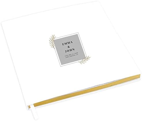 Andaz Press Personalized Wedding Guestbook with Gold Accents, Grey with Minimal Leaf Stems White Guest Sign in Guest Registry 120 Pages 8.5 X 8.5 Memories Book for DIY, Scrapbook, Photo Album by AndazPress