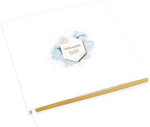 Andaz Press Personalized Wedding Guestbook with Gold Accents, Light Blue Watercolor Wash White Guest Sign in Guest Registry 120 Pages 8.5 X 8.5 Memories Book for DIY, Scrapbook, Photo Album by AndazPress