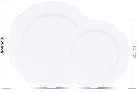 WDF 100pcs Silver Plastic Plates - High-end Baroque Design - Heavy Duty White &Silver Plates for Christmas Upscale Parties &Wedding - Image 6