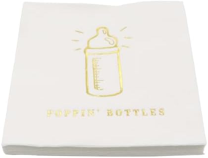 Celebrate It Cocktail Napkins – “POPPIN' BOTTLES” Gold Foil Baby Shower Napkins, White/Gold, 4.8" x 4.8", 24 Packs (480 Total) - Image 5