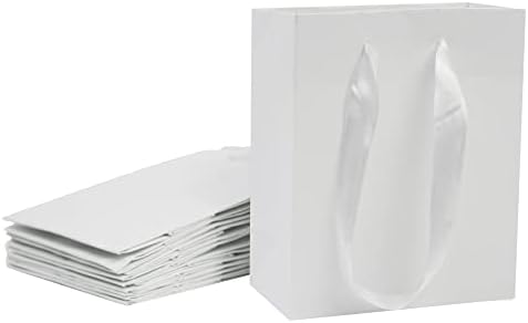 100 Pcs thick Kraft Paper Bags 5.25*8.5*3.25"，Small Shopping Bags with handles Bulk，Craft Gift Bags, Retail Bags, Recycled Bulk, Brown Paper Bags for Wedding，Packaging, Birthday Party，Business, Goody and Kraft Merchandise Bag (5.25x8.5x3.25inch, White) by PackagingtheFavoriteGifts