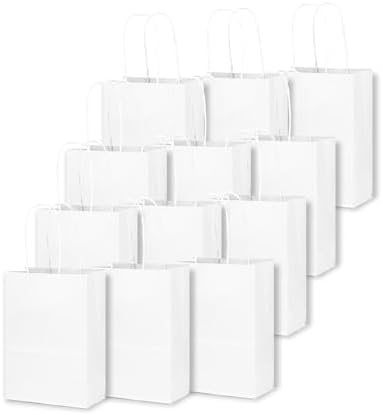qiqee 200-Packs White Paper Gift Bags with Handles Bulk 4.5"x2.5"x6" Mini Size Paper Bags Multiple Uses - Image 3