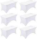 Fixwal 6 Pack 8FT White Tablecloth Rectangle Spandex Fitted Table Cover by Fixwal