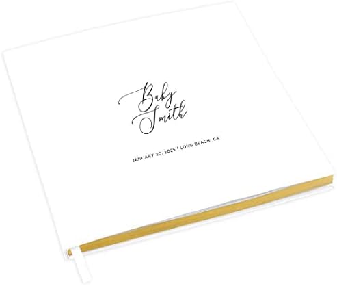 Andaz Press Personalized Baby Shower Guestbook with Gold Accents, BabyCustom Last Name Custom Name, Date, White Guest Sign In Registry 120 Pages 8.5 X 8.5 Memories Book for DIY, Scrapbook, Photo Album by AndazPress