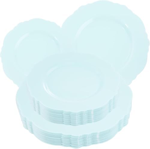 WDF 60pcs Mint Green Plastic Plates - Baroque Dinner Plates Including 30 Green Plates Disposable10.25inch, 30 Dessert Plates 7.5inch for Upscale Wedding/Party by WDF