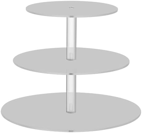 J JOYSAY Light Grey Print Acrylic Cupcake Stand 3 Tier Dessert Table Display Set Clear Cake Stands for Party Baby Shower Wedding Decorations Easy Assembly Donut Tower by J+JOYSAY