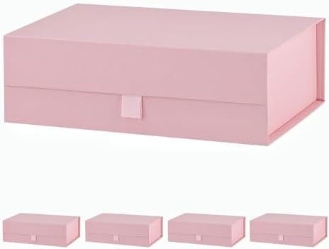 5 Pcs Pink Gift Box for Presents 10.8x7.5x3.5 Inches Magnetic Gift Boxes with Lid Luxury Gift Box for Rectangle Collapsible for Bridesmaid, Wedding, Birthday Gift Packging by PLINJOY