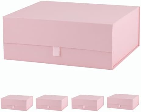 5 Pcs Pink Gift Box Large 13.5x11.8x4.7 Inches, Pink Gift Boxes for Presents with Magnetic Closure Lid, Luxury Gift Box Rectangle Collapsible Boxes for Gift Packaging by PLINJOY