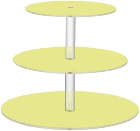J JOYSAY Bright Yellow Pattern Acrylic Cupcake Stand 3 Tier Dessert Table Display Set Clear Cake Stands for Baby Shower Wedding Party Decorations Easy Assembly Macaron Tower by J+JOYSAY