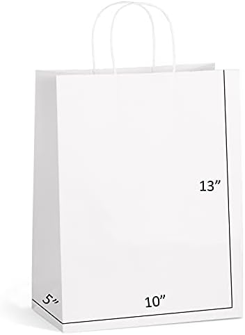 Eupako 10x5x13 White Paper Bags 100 Pack, Kraft Gift Bags with Handles by Eupako