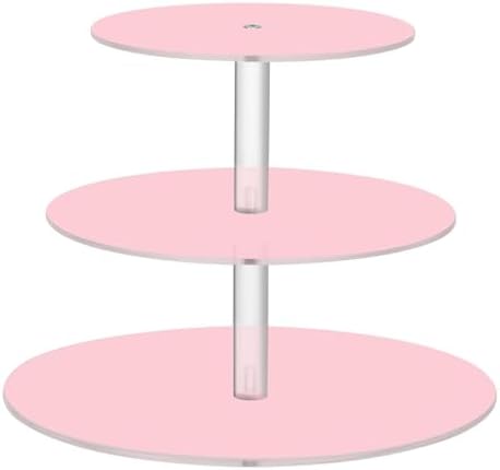 J JOYSAY Pink Print Acrylic Cupcake Stand 3 Tier Dessert Table Display Set Clear Cake Stands for Baby Shower Wedding Party Decorations Easy Assembly Macaron Tower by J+JOYSAY