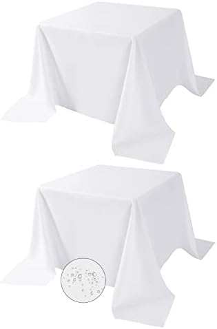 Fokitut 2 Pack Waterproof Square Tablecloth, 90x90 Inch, Stain Resistant and Wrinkle Polyester Table Cloth, Fabric Table Cover for Kitchen Dining, Wedding, Party, Holiday Dinner-White by BalsaCircle