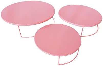Pink 3Pcs Half-Circle Nesting Metal Cake Stand Set 8/10/12 Inch Tray - Image 7