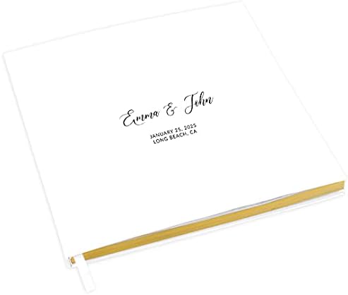 Andaz Press Personalized Wedding Guestbook with Gold Accents, Classic Design White Guest Sign in Guest Registry 120 Pages 8.5 X 8.5 Memories Book for DIY, Scrapbook, Photo Album by AndazPress