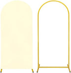Metal Arch Stand and Cover Set,1 Ivory Spandex Fitted Backdrop with 1 Gold Wedding Arched Stand Frame for Parties Birthday Baby Shower Bridal Banquet Decoration (6FT) by HAISIWLKJ