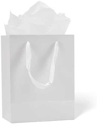 Aosric White Gift Bags with Tissue Paper, 30 Pack, 7x4x9 In by AOSRIC