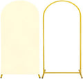 Metal Arch Stand and Cover Set,1 Ivory Spandex Fitted Backdrop with 1 Gold Wedding Arched Stand Frame for Parties Birthday Baby Shower Bridal Banquet Decoration (6.6FT) by HAISIWLKJ
