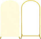 Metal Arch Stand and Cover Set,1 Ivory Spandex Fitted Backdrop with 1 Gold Wedding Arched Stand Frame for Parties Birthday Baby Shower Bridal Banquet Decoration (6.6FT) by HAISIWLKJ