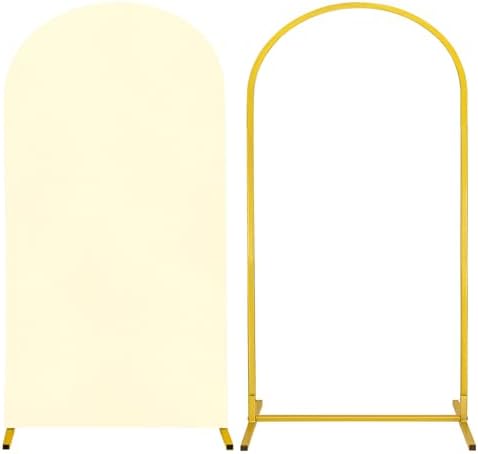 Metal Arch Stand and Cover Set,1 Ivory Spandex Fitted Backdrop with 1 Gold Wedding Arched Stand Frame for Parties Birthday Baby Shower Bridal Banquet Decoration (6.6FT) by HAISIWLKJ