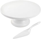 Large Cake Stand 12 Inch with Cake Spatula, Round Bamboo Fiber Cupcake Dessert Stand, Cake Decorating Display Stand for Birthday Parties, Weddings, Baby Shower and Other Events, White by ECWAY