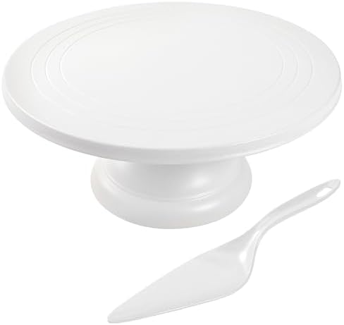 Large Cake Stand 12 Inch with Cake Spatula, Round Bamboo Fiber Cupcake Dessert Stand, Cake Decorating Display Stand for Birthday Parties, Weddings, Baby Shower and Other Events, White by ECWAY