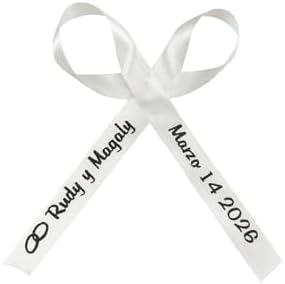 25 Personalized Ribbons Assesmbled Bows Bridal Shower Favor Party Favors Custom Wedding Ribbon Bridesmaid Memorial Ribbons Funeral Baby Invitations Mis XV años Quinceanera (White) by AmysBubbling