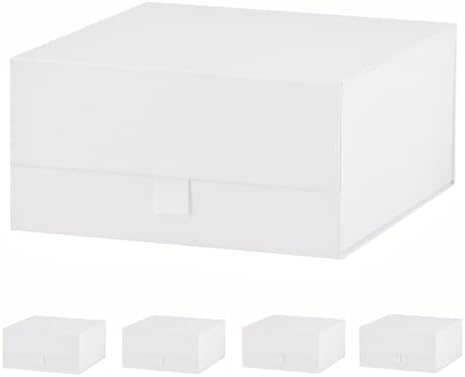 5 Pcs White Gift Box 8x8x4 Inches Small Gift Boxes for Presents with Magnetic Closure Lid Luxury Collapsible Gift Box Bridesmaid, Wedding, Birthday Boxs for Gift Packaging by PLINJOY