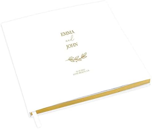 Andaz Press Personalized Wedding Guestbook with Gold Accents, Gold Line Stem Design White Guest Sign in Guest Registry 120 Pages 8.5 X 8.5 Memories Book for DIY, Scrapbook, Photo Album by AndazPress