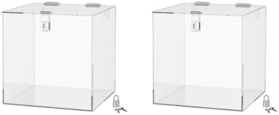 Marketing Holders 2 Pack 10 Inch Locking Ballot Box Clear Acrylic Square Cube Top Locking See Through Countertop Contests Entry or Donation Collection Bin by MarketingHolders