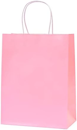 Nexmint Pink Gift Bag 8"x10.5": 120 Pack Bulk Medium Kraft Paper Bags with Handle. Great for Birthdays,Baby Shower,Gifts,Gender Reveal,Party Favors,Treats,Goodies,Shopping,Business,Retail,Bakery by Nexmint-GiftBagsMore