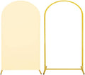 Metal Arch Stand and Cover Set,1 Beige Spandex Fitted Backdrop with 1 Gold Wedding Arched Stand Frame for Parties Birthday Baby Shower Bridal Banquet Decoration (7.2FT) by HAISIWLKJ
