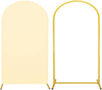 Metal Arch Stand and Cover Set,1 Beige Spandex Fitted Backdrop with 1 Gold Wedding Arched Stand Frame for Parties Birthday Baby Shower Bridal Banquet Decoration (7.2FT) by HAISIWLKJ