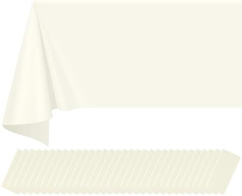 32 Pack Ivory Plastic Tablecloth for Rectangle Tables, Premium Decorative Beige Disposable Table Cloths for Parties, Rectangle Cream Party Table Cover for Birthday Wedding Baby Shower, 54x108 Inch by RAGNHILD
