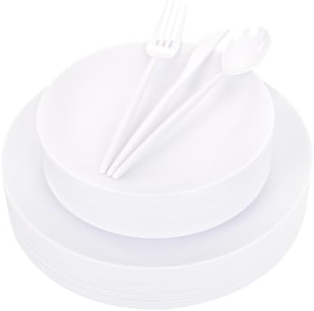 EjonirInjonir 150pcs Heavy-Duty White Plastic Plates for Party Serves 30 by Ejonirinjonir
