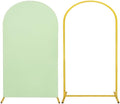 Metal Arch Stand and Cover Set,1 Sage Green Spandex Fitted Backdrop with 1 Gold Wedding Arched Stand Frame for Parties Birthday Baby Shower Bridal Banquet Decoration (7.2FT) by HAISIWLKJ