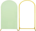 Metal Arch Stand and Cover Set,1 Sage Green Spandex Fitted Backdrop with 1 Gold Wedding Arched Stand Frame for Parties Birthday Baby Shower Bridal Banquet Decoration (7.2FT) by HAISIWLKJ
