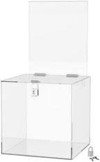 Marketing Holders Clear Donation Box with Lock 8 Inch Locking Ballot Box with Removable 8.5" x 11" Header Sign Holder Clear Acrylic Cube Suggestion Bin by MarketingHolders