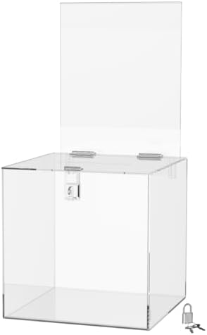 Marketing Holders Clear Donation Box with Lock 8 Inch Locking Ballot Box with Removable 8.5" x 11" Header Sign Holder Clear Acrylic Cube Suggestion Bin by MarketingHolders