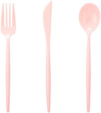 Supernal 180Pcs Extra Heavy Duty Pink Plastic Cutlery Silverware Set by supernal