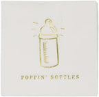 Celebrate It Cocktail Napkins – “POPPIN' BOTTLES” Gold Foil Baby Shower Napkins, White/Gold, 4.8" x 4.8", 24 Packs (480 Total) by CelebrateIt