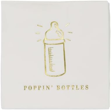 Celebrate It Cocktail Napkins – “POPPIN' BOTTLES” Gold Foil Baby Shower Napkins, White/Gold, 4.8" x 4.8", 24 Packs (480 Total) by CelebrateIt