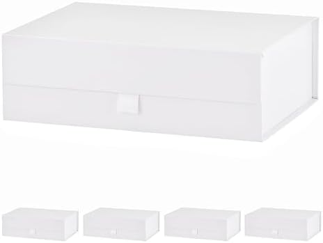 5 Pcs White Gift Box for Presents 10.8x7.5x3.5 Inches Magnetic Gift Boxes with Lid Luxury Gift Box for Rectangle Collapsible for Bridesmaid, Wedding, Birthday Gift Packging by PLINJOY
