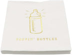 Celebrate It Cocktail Napkins – “POPPIN' BOTTLES” Gold Foil Baby Shower Napkins, White/Gold, 4.8" x 4.8", 24 Packs (480 Total) - Image 2