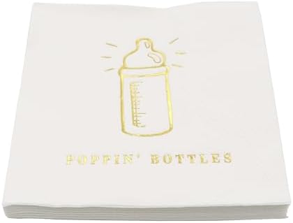 Celebrate It Cocktail Napkins – “POPPIN' BOTTLES” Gold Foil Baby Shower Napkins, White/Gold, 4.8" x 4.8", 24 Packs (480 Total) - Image 2