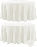 Fokitut 2 Pack Waterproof Round Tablecloth, 108 Inch, Stain Resistant and Wrinkle Polyester Table Cloth, Fabric Table Cover for Kitchen Dining, Wedding, Party, Holiday Dinner-Ivory by BalsaCircle