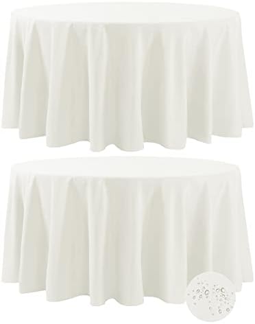 Fokitut 2 Pack Waterproof Round Tablecloth, 108 Inch, Stain Resistant and Wrinkle Polyester Table Cloth, Fabric Table Cover for Kitchen Dining, Wedding, Party, Holiday Dinner-Ivory by BalsaCircle